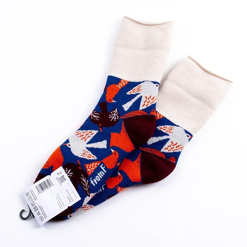 ソックス fromF モコモコソックス リントゥ/鳥 ブルー サイズM 36-38 (22.5ー25cm)TV094MBL